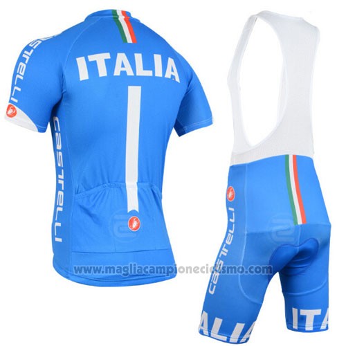 2015 Abbigliamento Ciclismo Italia Bianco e Celeste Manica Corta e Salopette