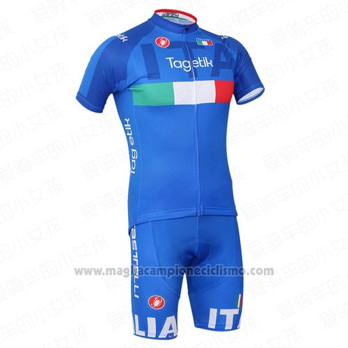 2016 Abbigliamento Ciclismo Italia Bianco e Blu Manica Corta e Salopette
