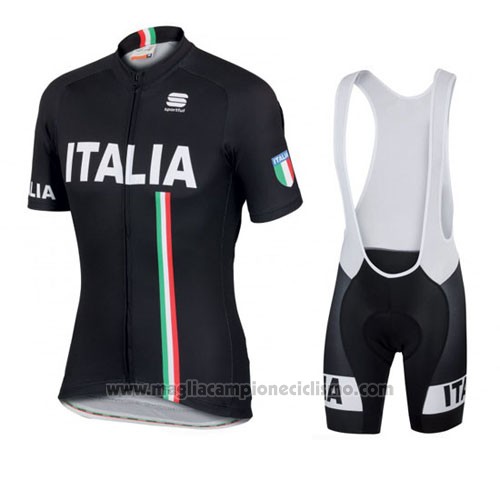 2016 Abbigliamento Ciclismo Italia Nero Manica Corta e Salopette