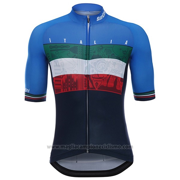 2017 Abbigliamento Ciclismo Italia Nero e Blu Manica Corta e Salopette