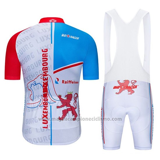 2020 Abbigliamento Ciclismo Lussemburgo Blu Bianco Rosso Manica Corta e Salopette
