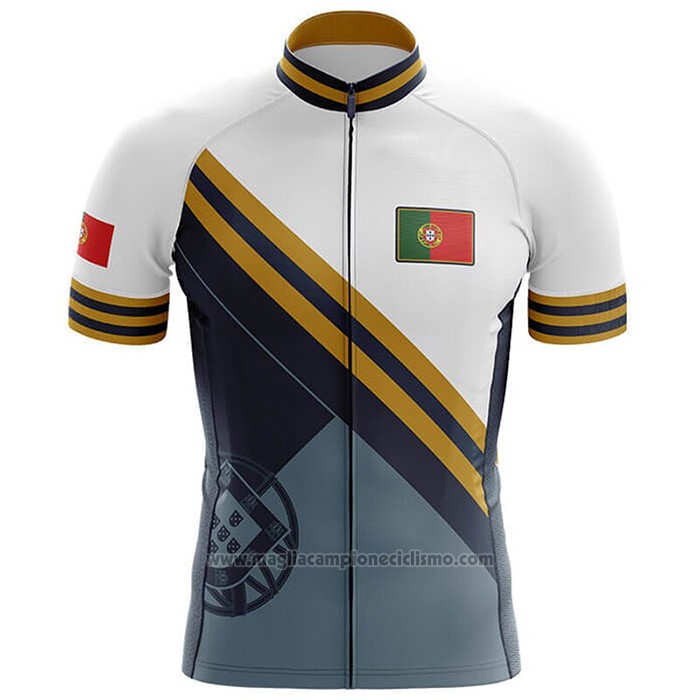 2020 Abbigliamento Ciclismo Campione Portugal Azzurro Giallo Manica Corta e Salopette