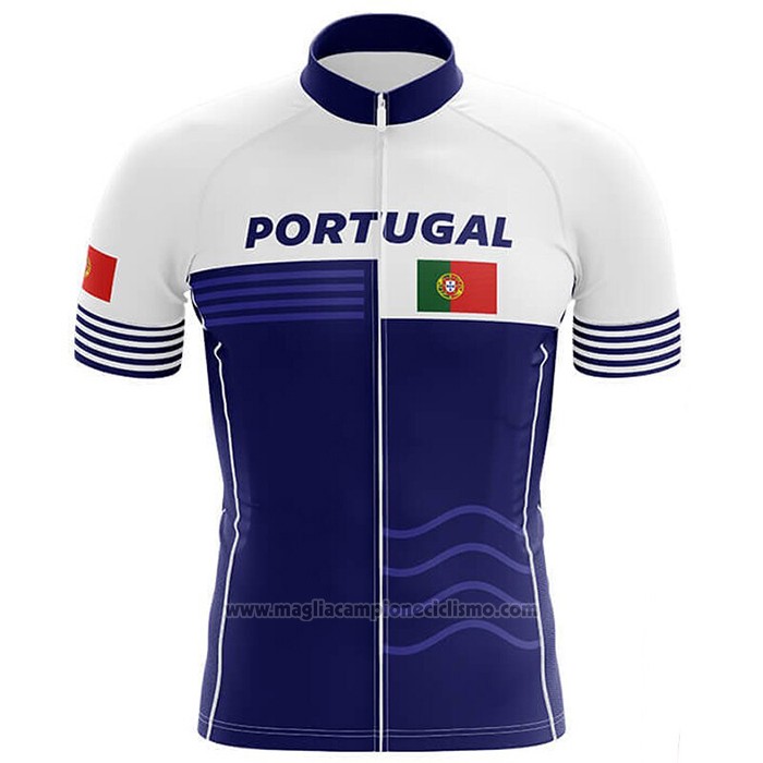 2020 Abbigliamento Ciclismo Campione Portugal Bianco Blu Manica Corta e Salopette