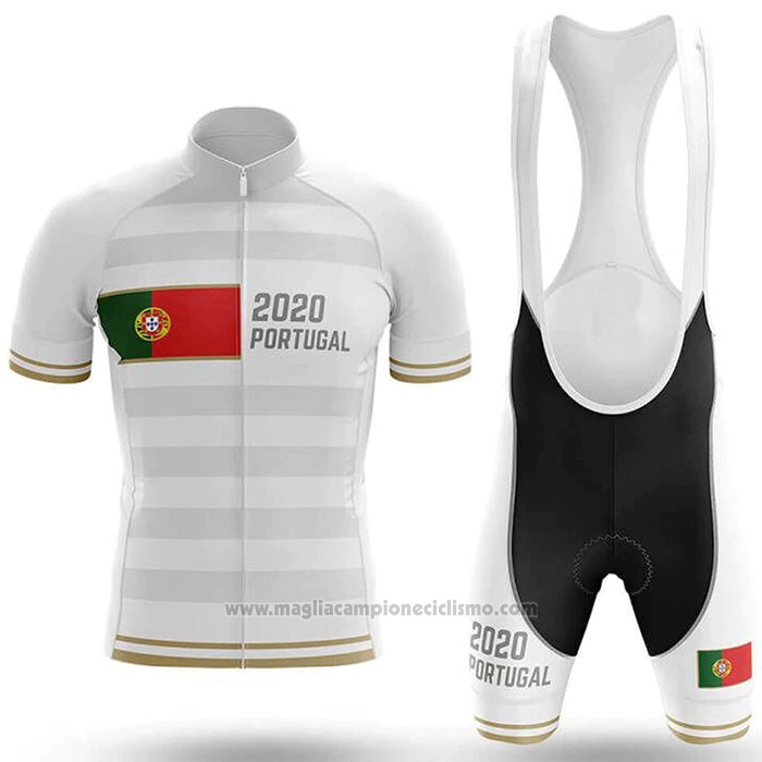 2020 Abbigliamento Ciclismo Campione Portugal Bianco Manica Corta e Salopette(1)