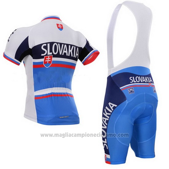 2013 Abbigliamento Ciclismo Slovacchia Bianco e Blu Manica Corta e Salopette