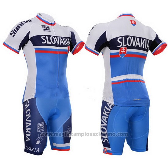 2013 Abbigliamento Ciclismo Slovacchia Bianco e Blu Manica Corta e Salopette