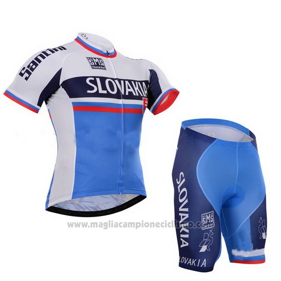 2013 Abbigliamento Ciclismo Slovacchia Bianco e Blu Manica Corta e Salopette