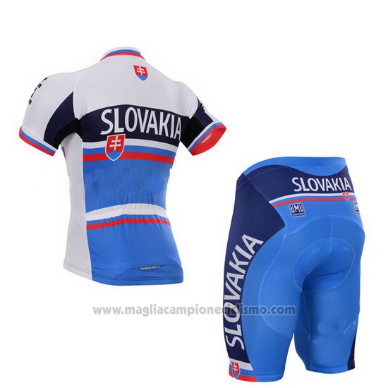 2013 Abbigliamento Ciclismo Slovacchia Bianco e Blu Manica Corta e Salopette