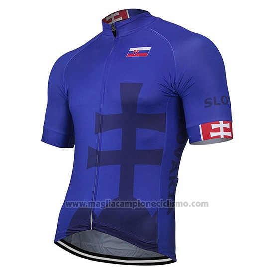 2019 Abbigliamento Ciclismo Slovacchia Blu Nero Manica Corta e Salopette