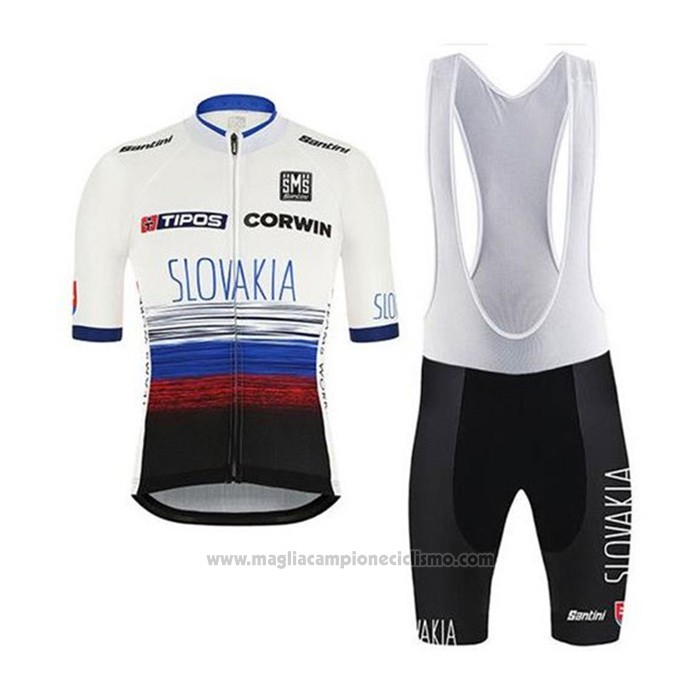 2020 Abbigliamento Ciclismo Slovacchia Bianco Nero Blu Manica Corta e Salopette