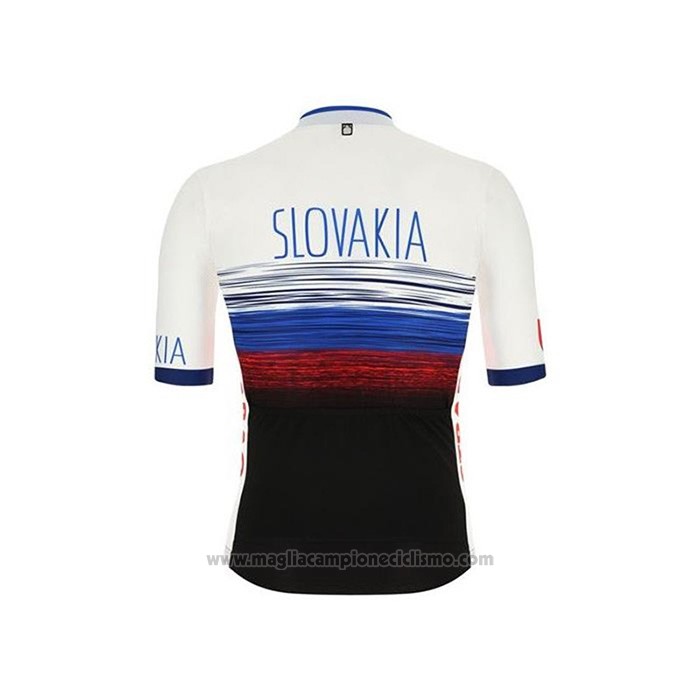 2020 Abbigliamento Ciclismo Slovacchia Bianco Nero Blu Manica Corta e Salopette