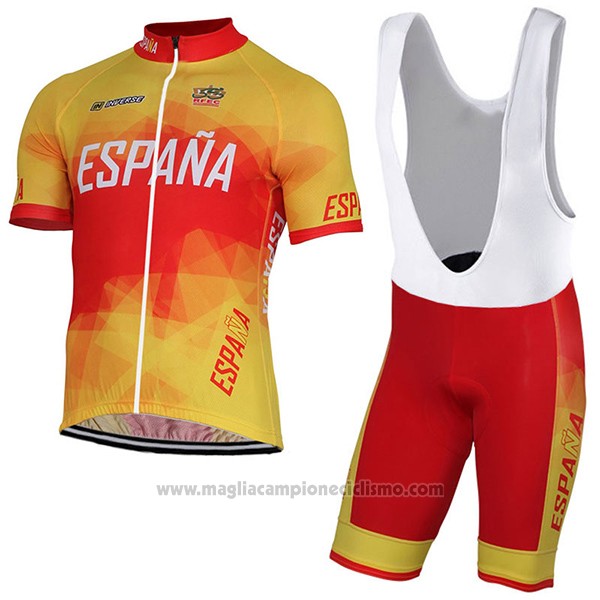 2017 Abbigliamento Ciclismo Spagna Giallo e Rosso Manica Corta e Salopette