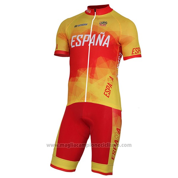 2017 Abbigliamento Ciclismo Spagna Giallo e Rosso Manica Corta e Salopette