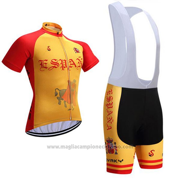 2017 Abbigliamento Ciclismo Spagna Rosso e Giallo Manica Corta e Salopette