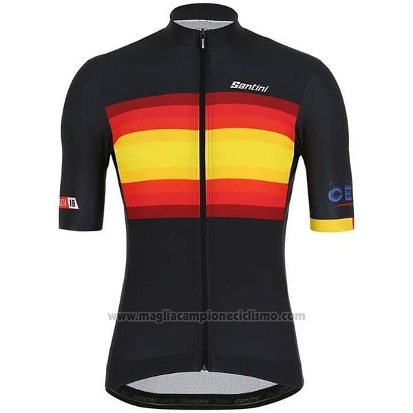2019 Abbigliamento Ciclismo Spagna Nero Rosso Giallo Manica Corta e Salopette