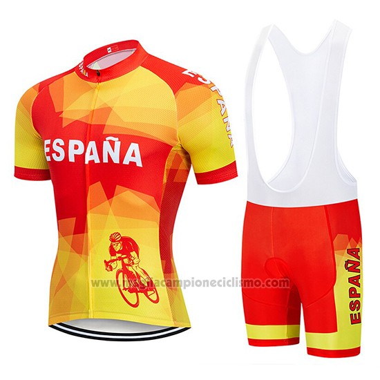 2019 Abbigliamento Ciclismo Spagna Rosso e Giallo Manica Corta e Salopette