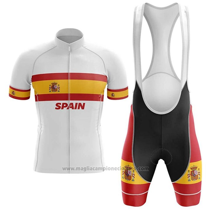 2020 Abbigliamento Ciclismo Campione Spagna Bianco Manica Corta e Salopette