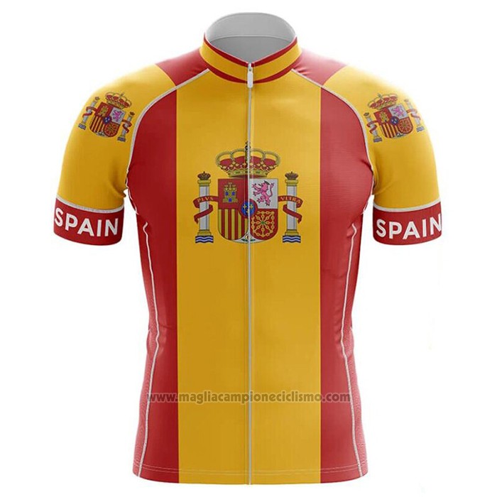 2020 Abbigliamento Ciclismo Campione Spagna Rosso Giallo Manica Corta e Salopette