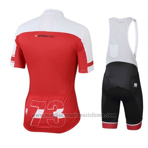 2016 Abbigliamento Ciclismo Svizzera Bianco e Rosso Manica Corta e Salopette