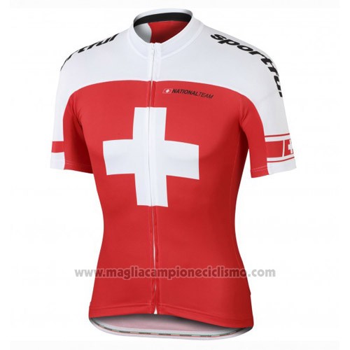 2016 Abbigliamento Ciclismo Svizzera Bianco e Rosso Manica Corta e Salopette