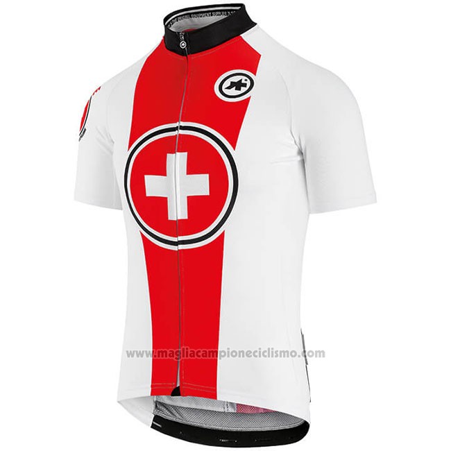 2018 Abbigliamento Ciclismo Svizzera Rosso Bianco Manica Corta e Salopette