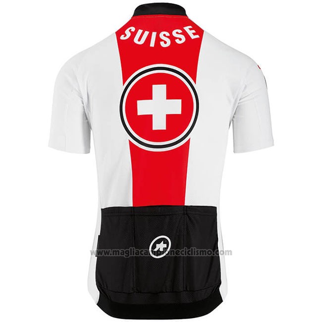 2018 Abbigliamento Ciclismo Svizzera Rosso Bianco Manica Corta e Salopette