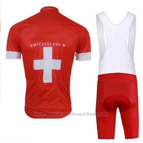 2018 Abbigliamento Ciclismo Svizzera Rosso Manica Corta e Salopette