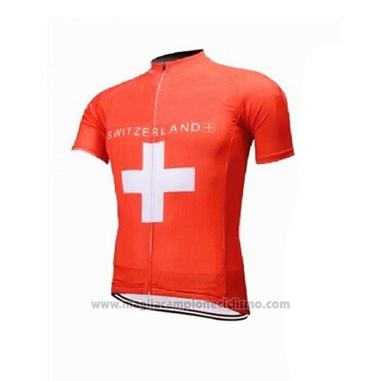 2018 Abbigliamento Ciclismo Svizzera Rosso Manica Corta e Salopette