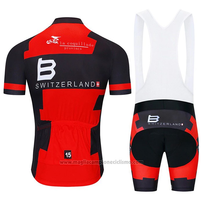 2020 Abbigliamento Ciclismo Svizzera Rosso Nero Manica Corta e Salopette