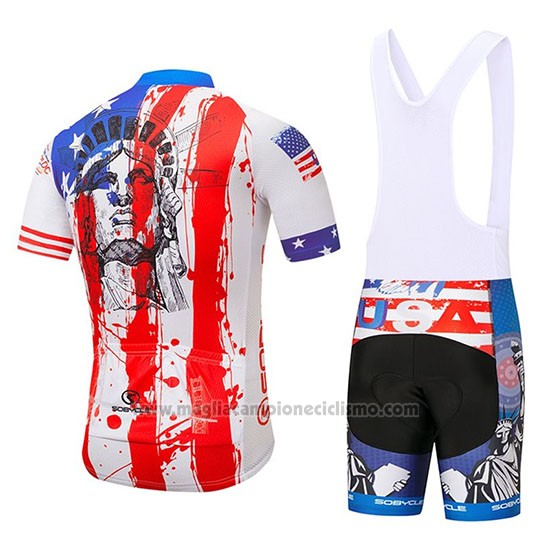 2020 Abbigliamento Ciclismo USA Blu Rosso Bianco Manica Corta e Salopette