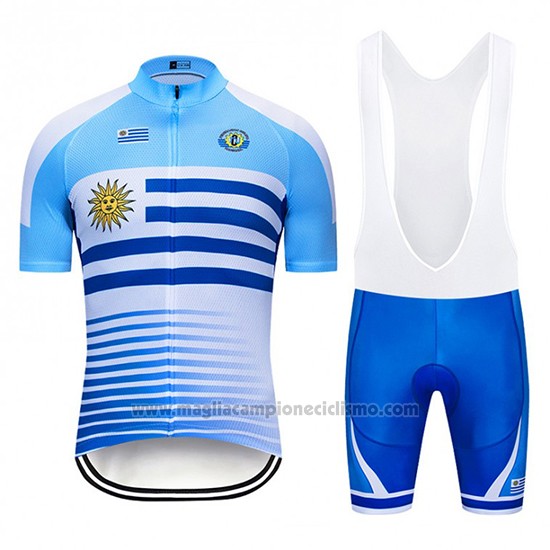 2019 Abbigliamento Ciclismo Uruguay Blu Bianco Manica Corta e Salopette