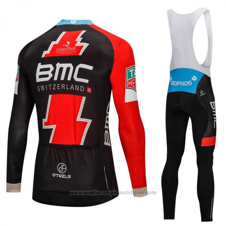 2018 Abbigliamento Ciclismo BMC Nero e Rosso Manica Lunga e Salopette