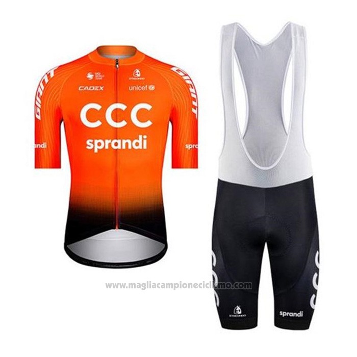 2020 Abbigliamento Ciclismo CCC Sprandi Arancione Nero Manica Corta e  Salopette