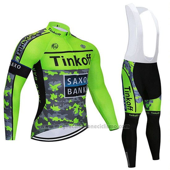 2020 Abbigliamento Ciclismo Tinkoff Saxo Bank Verde Camuffamento Manica  Lunga e Salopette