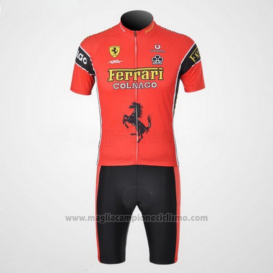 2010 Abbigliamento Ciclismo Ferrari Nero e Rosso Manica Corta e Salopette