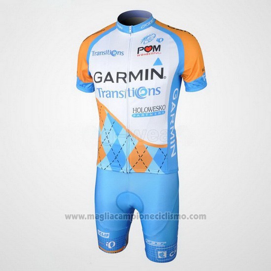 2010 Abbigliamento Ciclismo Garmin Transtions Celeste Manica Corta e Salopette