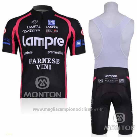 2010 Abbigliamento Ciclismo Lampre Farnese Vini Nero Manica Corta e Salopette