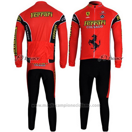 2011 Abbigliamento Ciclismo Ferrari Nero e Verde Manica Lunga e Salopette Pantaloni