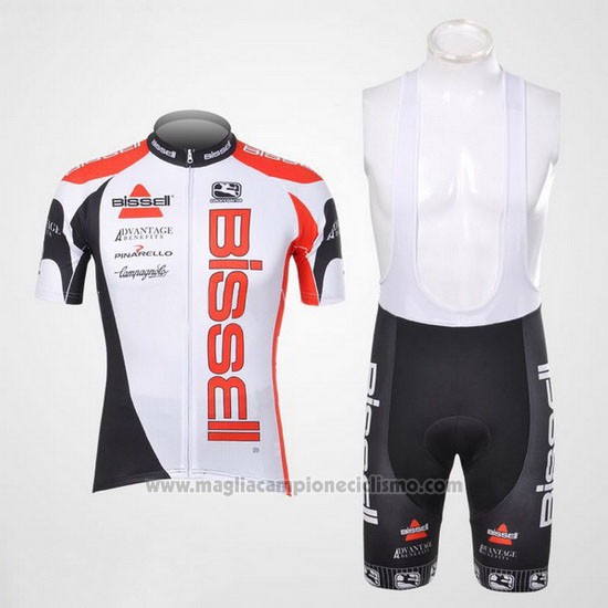 2012 Abbigliamento Ciclismo Bissell Bianco e Rosso Manica Corta e Salopette