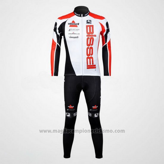 2012 Abbigliamento Ciclismo Bissell Bianco e Rosso Manica Lunga e Salopette