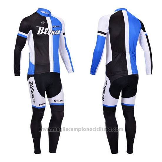 2013 Abbigliamento Ciclismo Blanco Nero e Blu Manica Lunga e Salopette