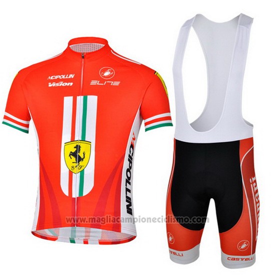 2013 Abbigliamento Ciclismo Ferrari Bianco e Rosso Manica Corta e Salopette