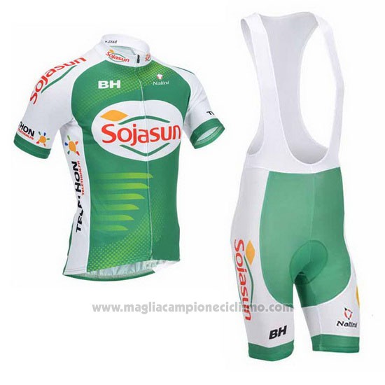 2013 Abbigliamento Ciclismo Sojasun Bianco e Verde Manica Corta e Salopette