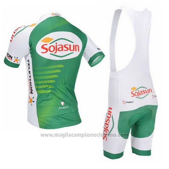 2013 Abbigliamento Ciclismo Sojasun Bianco e Verde Manica Corta e Salopette