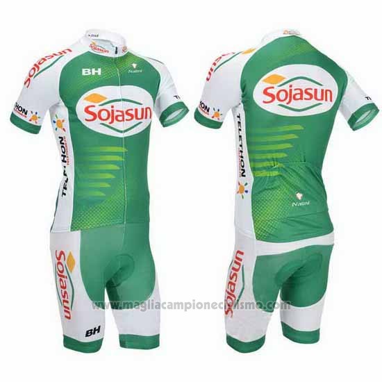2013 Abbigliamento Ciclismo Sojasun Bianco e Verde Manica Corta e Salopette