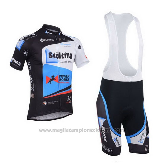 2013 Abbigliamento Ciclismo Stolting Nero e Celeste Manica Corta e Salopette