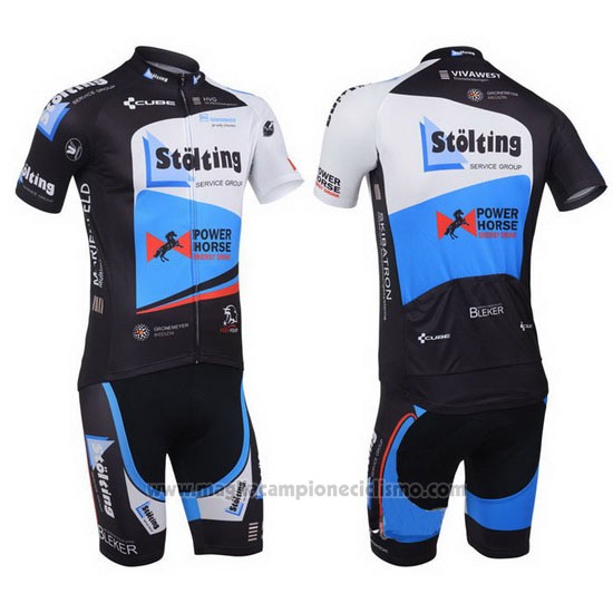 2013 Abbigliamento Ciclismo Stolting Nero e Celeste Manica Corta e Salopette