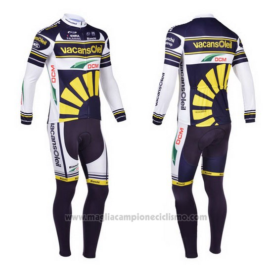 2013 Abbigliamento Ciclismo Vacansoleil Giallo e Blu Manica Lunga e Salopette