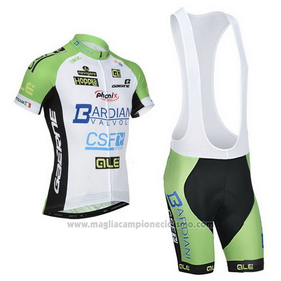 2014 Abbigliamento Ciclismo Bardiani Bianco e Verde Manica Corta e Salopette