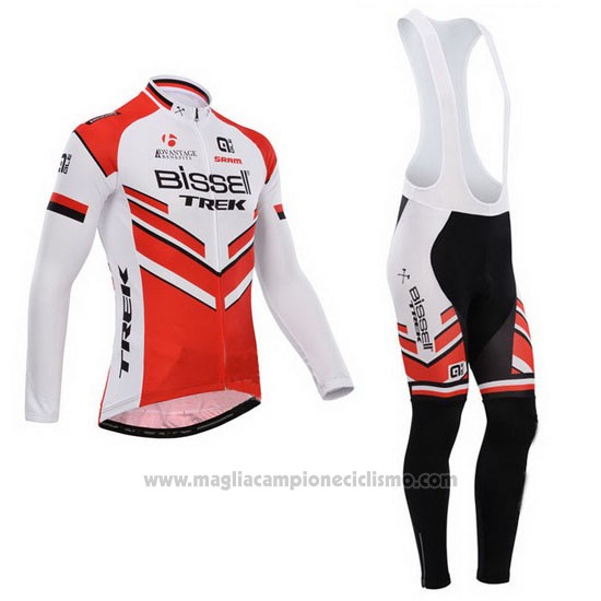 2014 Abbigliamento Ciclismo Bissell Bianco e Rosso Manica Lunga e Salopette